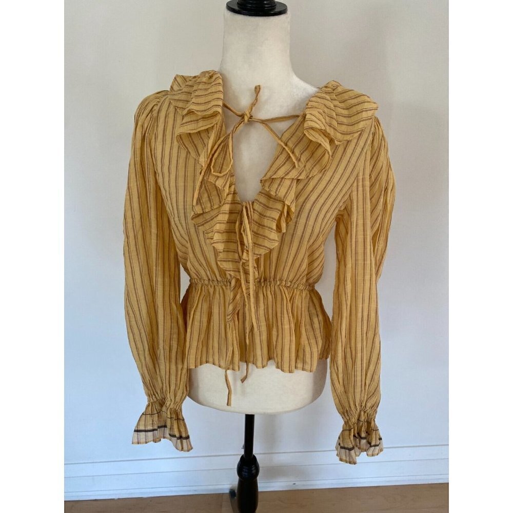 ULLA Johnson BNWOT Blouse "Kalila" V-Neck Stripe Sz 0 Striped Ruffles - Picture 2 of 10